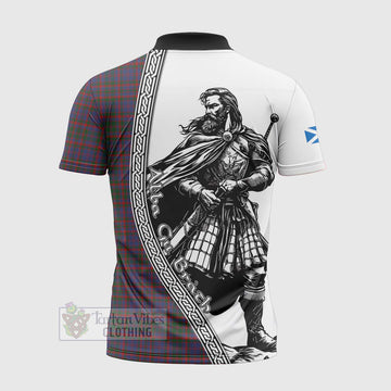 Cumming Tartan Clan Crest Zipper Polo Shirt with Highlander Warrior Celtic Style