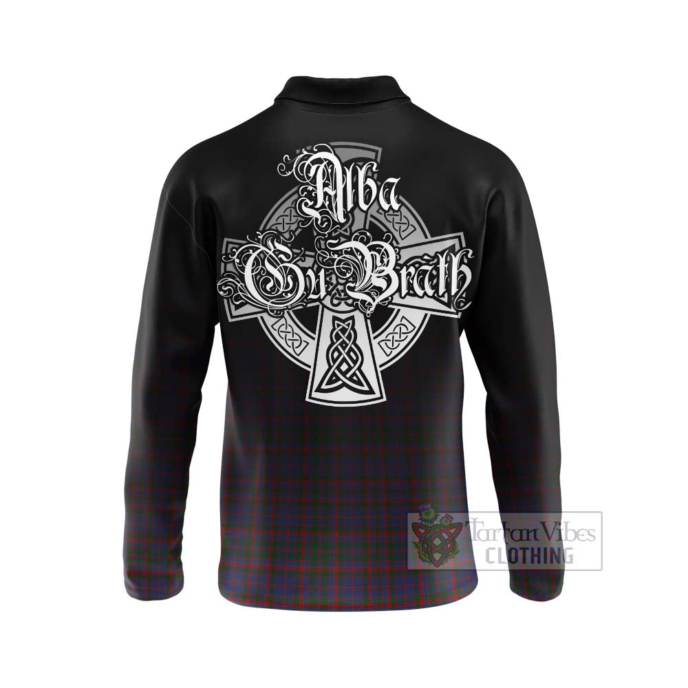 Tartan Vibes Clothing Cumming Tartan Long Sleeve Polo Shirt Featuring Alba Gu Brath Family Crest Celtic Inspired