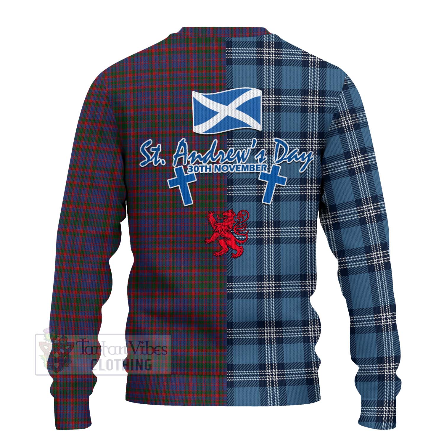 Tartan Vibes Clothing Cumming Tartan Knitted Sweater Happy St. Andrew's Day Half Tartan Style