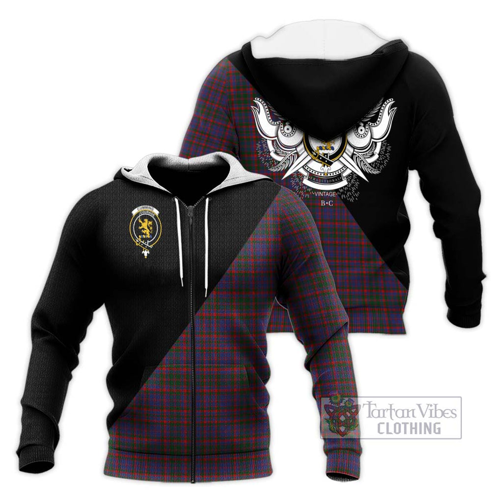 Cumming Tartan Knitted Hoodie with Family Crest and Military Logo Style Unisex Knitted Zip Hoodie - Tartanvibesclothing Shop