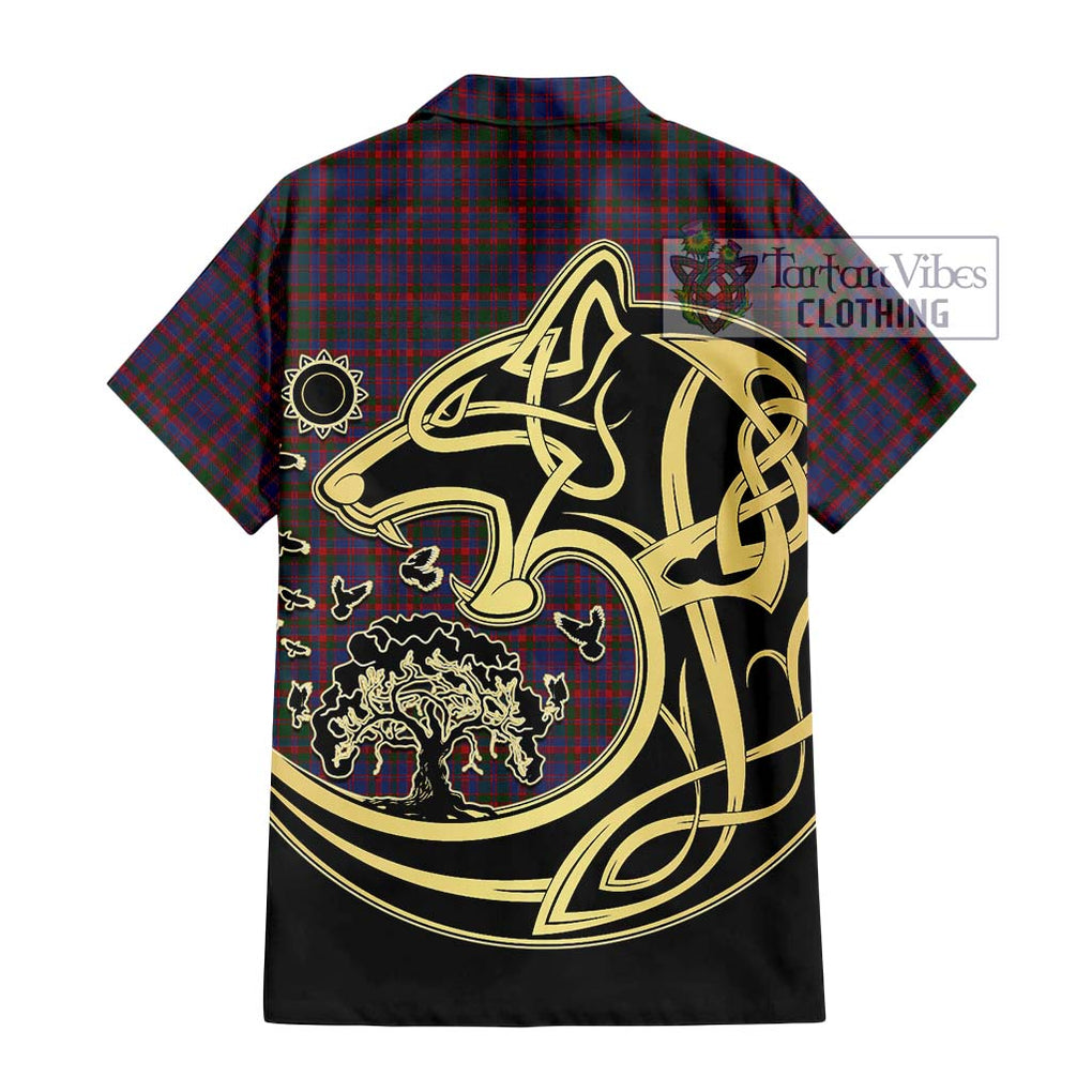 Cumming Tartan Short Sleeve Button Shirt with Family Crest Celtic Wolf Style - Tartan Vibes Clothing