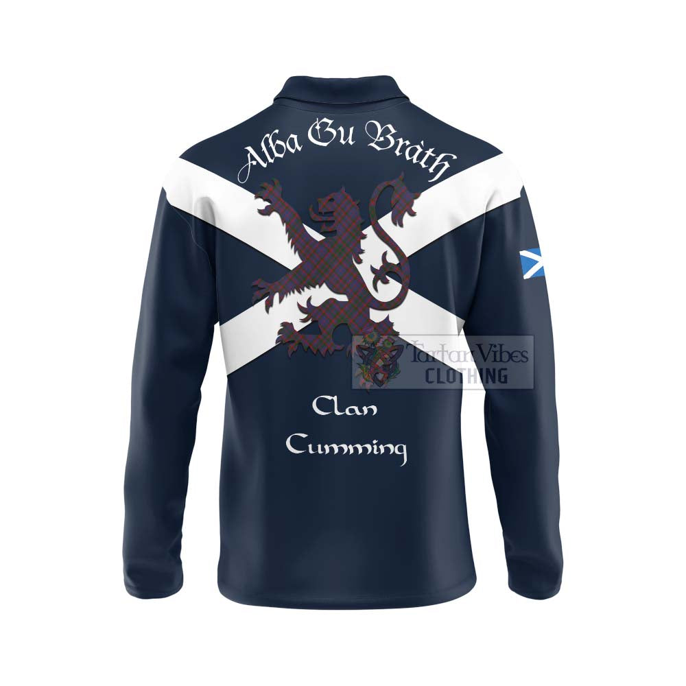 Tartan Vibes Clothing Cumming Tartan Lion Rampant Long Sleeve Polo Shirt – Proudly Display Your Heritage with Alba Gu Brath and Clan Name