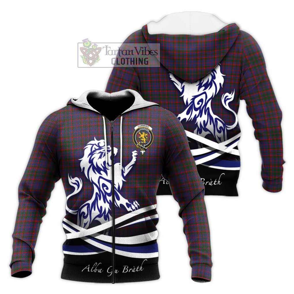 Cumming Tartan Knitted Hoodie with Alba Gu Brath Regal Lion Emblem Unisex Knitted Zip Hoodie - Tartanvibesclothing Shop