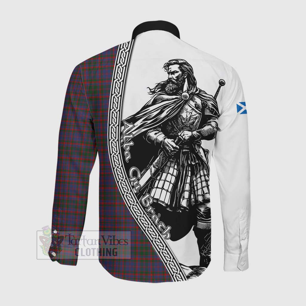 Tartan Vibes Clothing Cumming Tartan Clan Crest Long Sleeve Button Shirt with Highlander Warrior Celtic Style