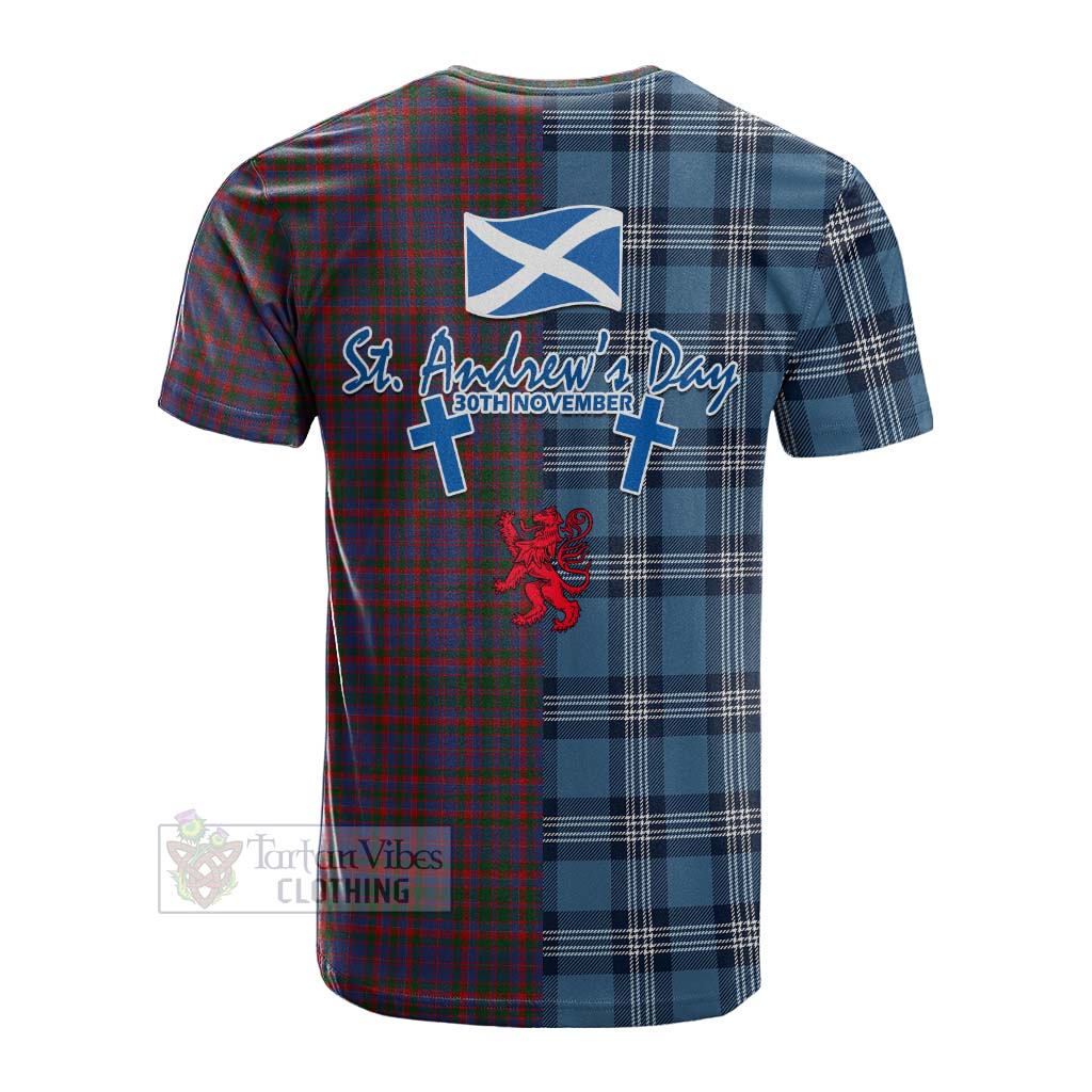 Tartan Vibes Clothing Cumming Tartan Cotton T-shirt Happy St. Andrew's Day Half Tartan Style