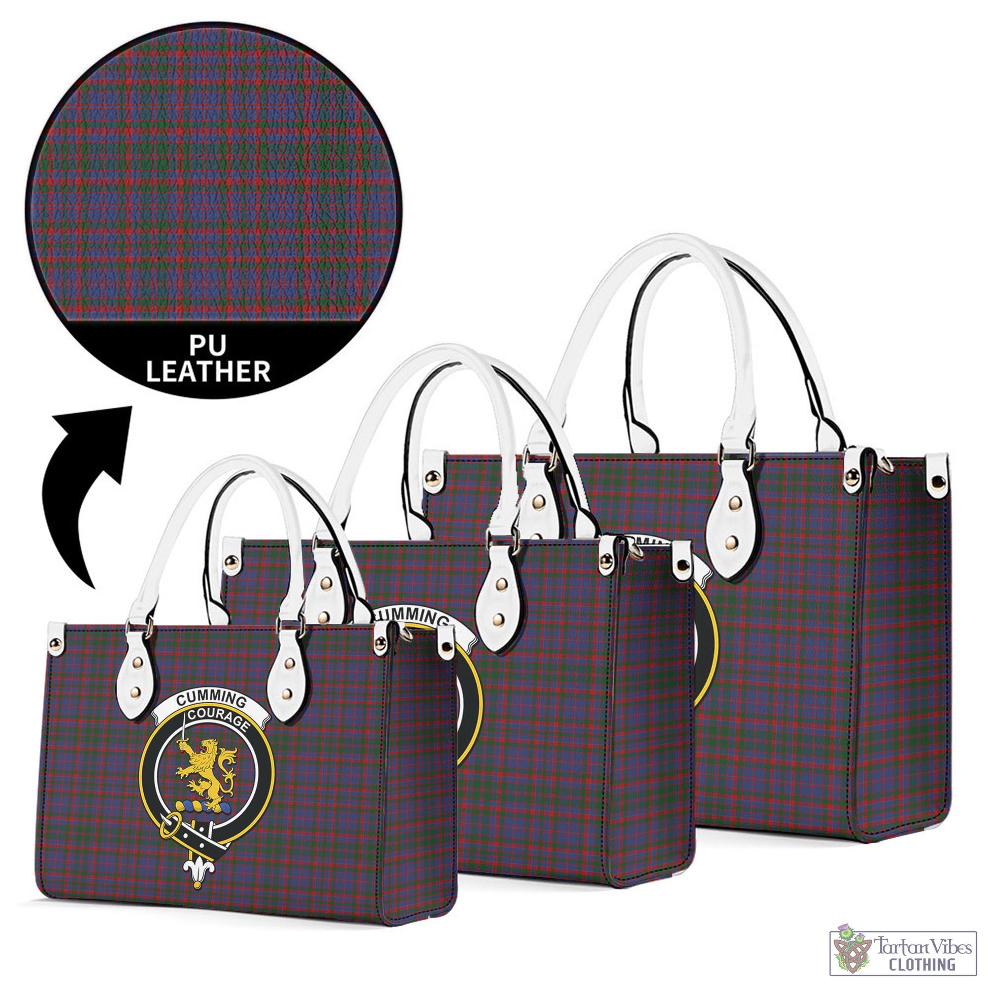 Tartan Vibes Clothing Cumming Tartan Luxury Leather Handbags with Family Crest