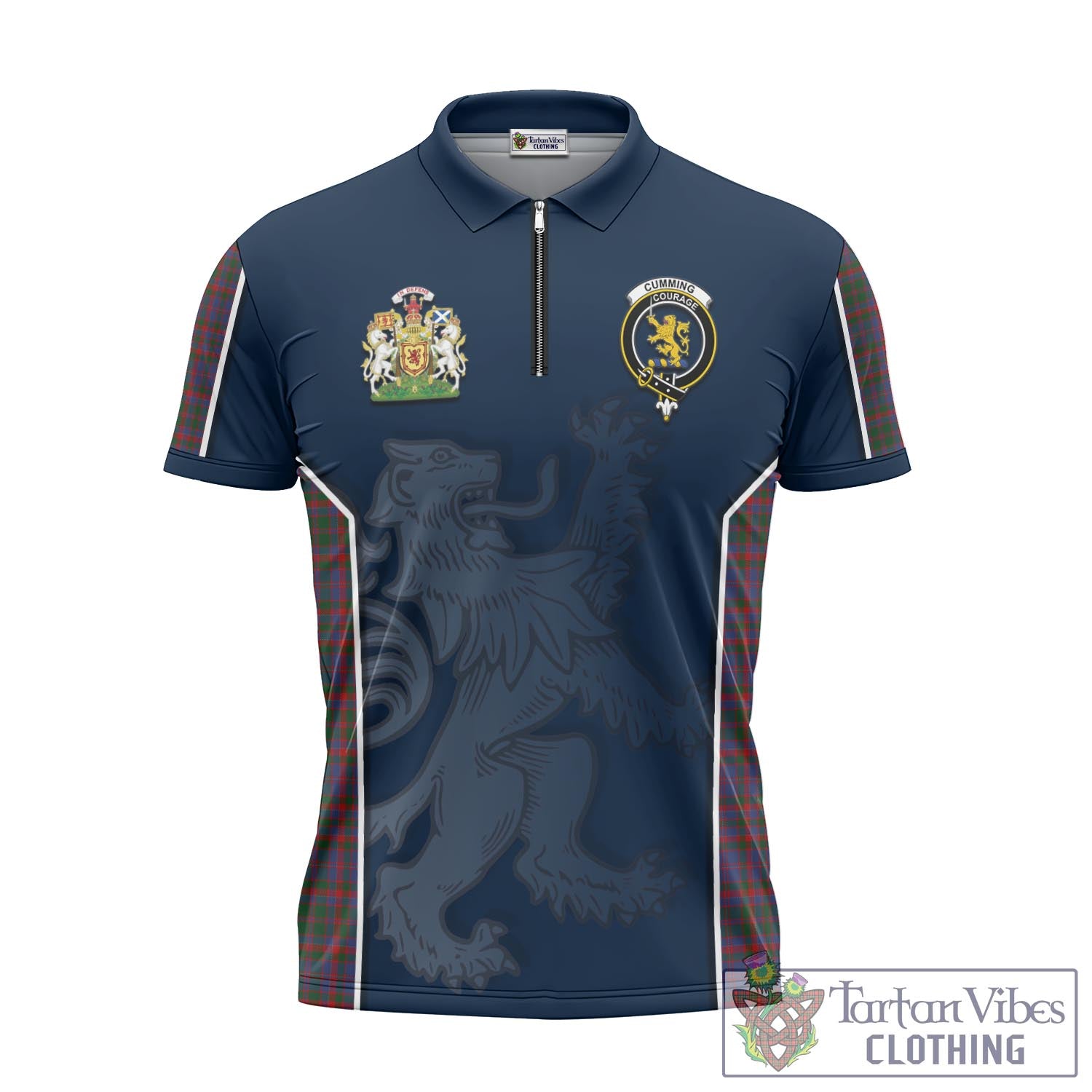 Tartan Vibes Clothing Cumming Tartan Zipper Polo Shirt with Family Crest and Lion Rampant Vibes Sport Style