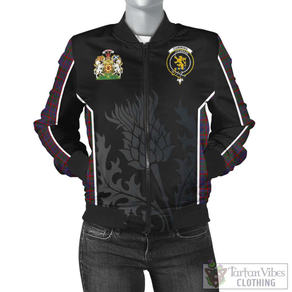 Tartan Vibes Clothing Cumming Tartan Bomber Jacket with Family Crest and Scottish Thistle Vibes Sport Style