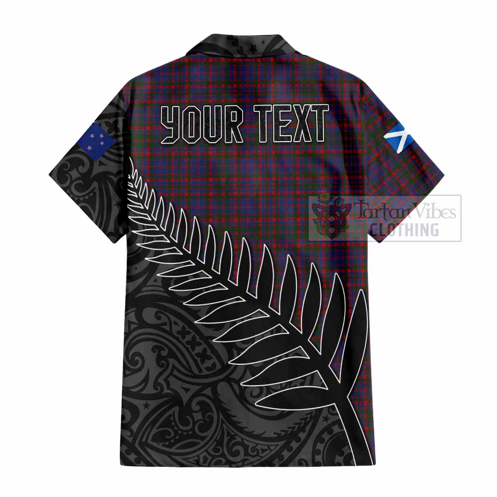 Tartan Vibes Clothing Cumming Crest Tartan Short Sleeve Button Shirt with New Zealand Silver Fern Half Style