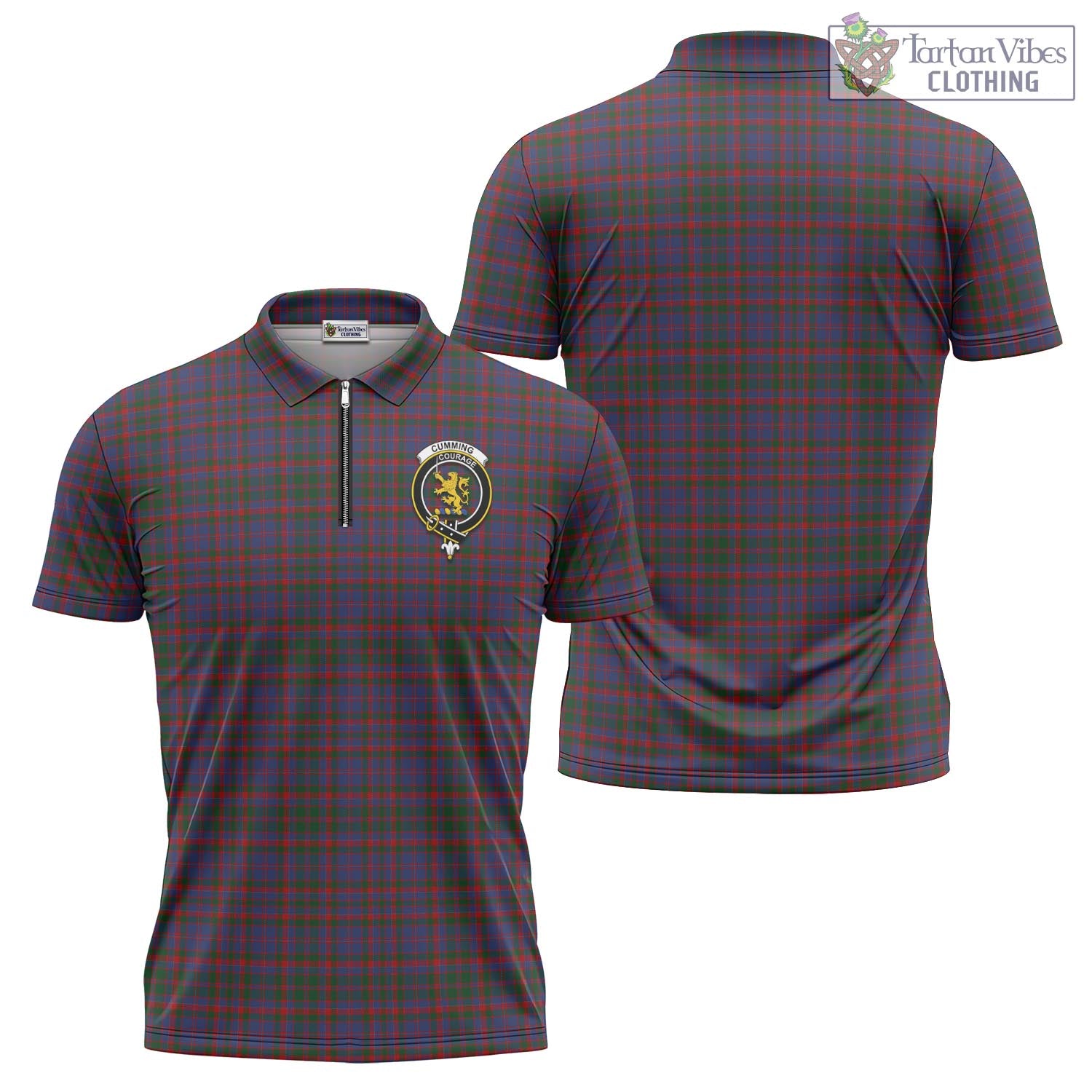 Tartan Vibes Clothing Cumming Tartan Zipper Polo Shirt with Family Crest