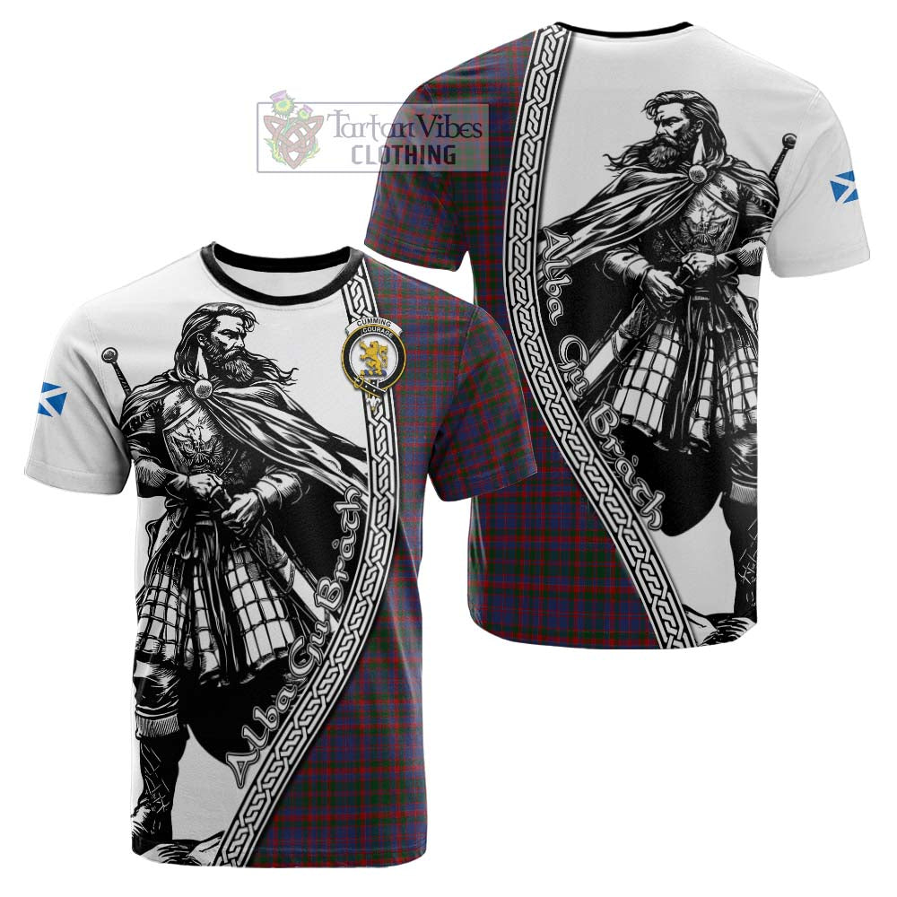 Cumming Tartan Clan Crest Cotton T-shirt with Highlander Warrior Celtic Style