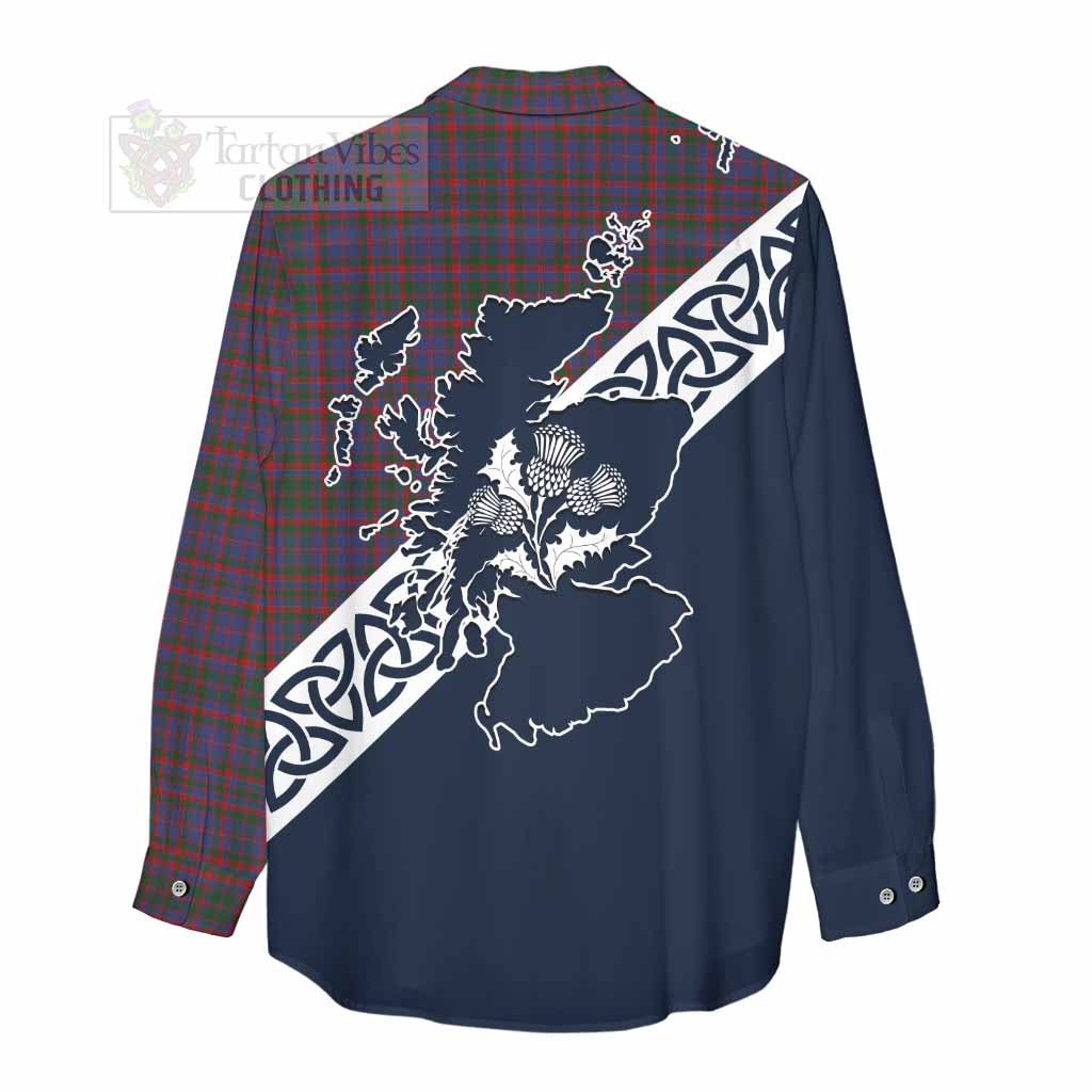 Tartan Vibes Clothing Cumming Tartan Women's Casual Shirt Featuring Thistle and Scotland Map