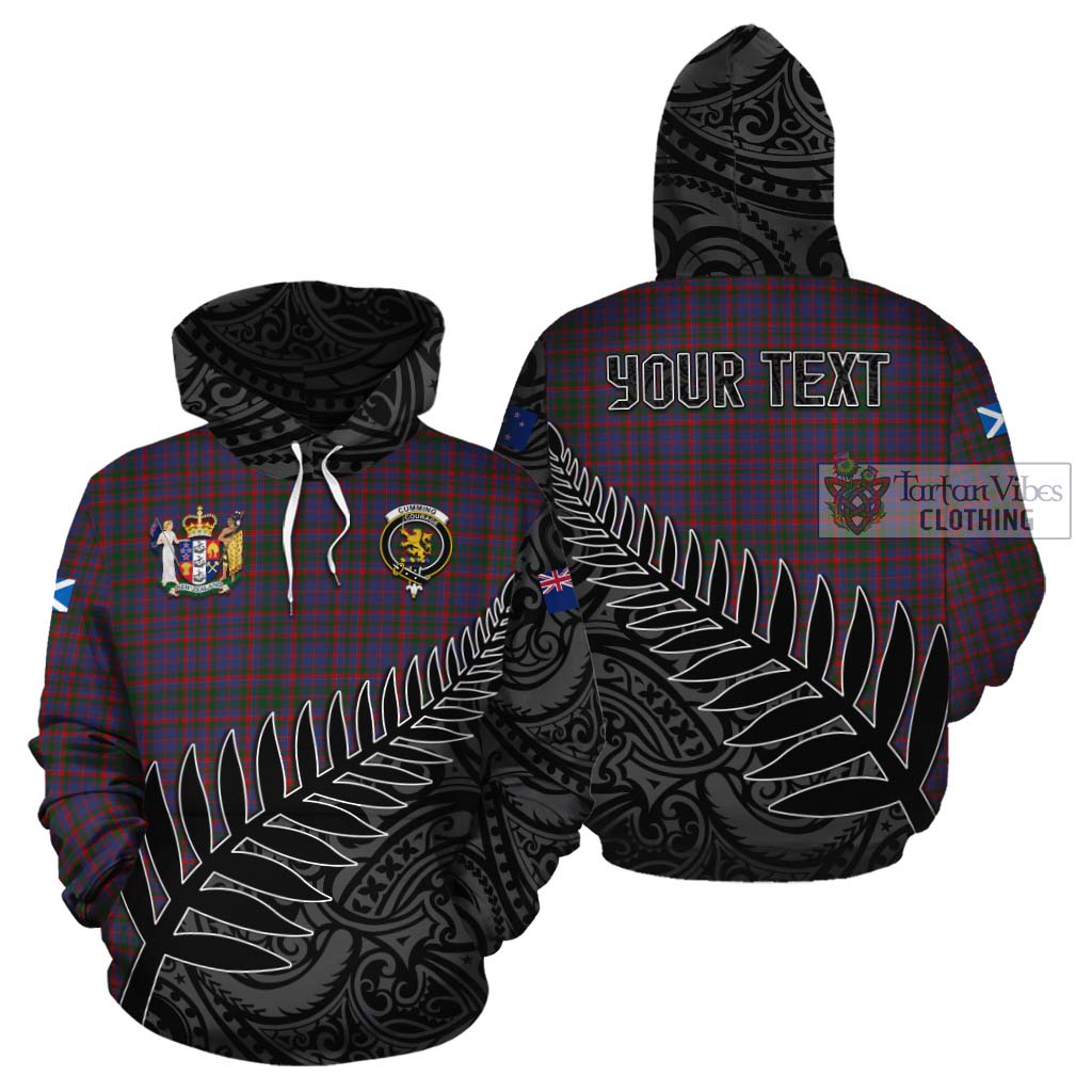 Tartan Vibes Clothing Cumming Crest Tartan Cotton Hoodie with New Zealand Silver Fern Half Style