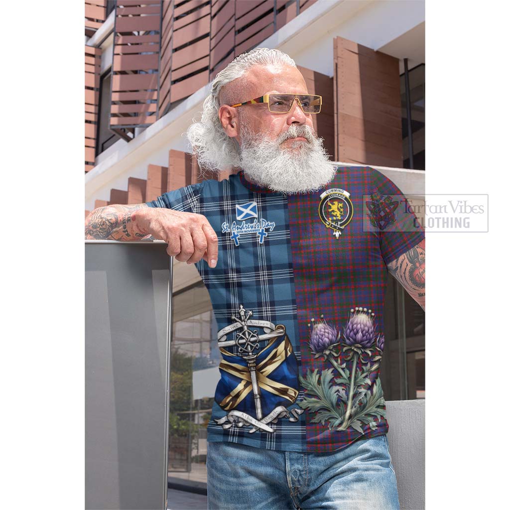 Tartan Vibes Clothing Cumming Tartan Cotton T-shirt Happy St. Andrew's Day Half Tartan Style