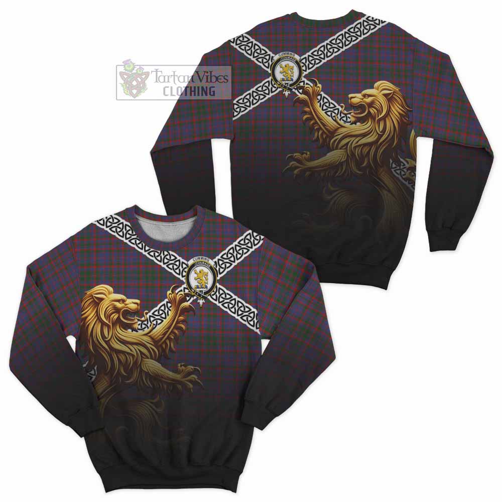 Cumming Crest Tartan Sweatshirt with Golden Lion Emblem Celtic Style - Tartan Vibes Clothing