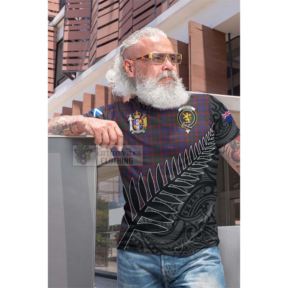 Tartan Vibes Clothing Cumming Crest Tartan Cotton T-shirt with New Zealand Silver Fern Half Style