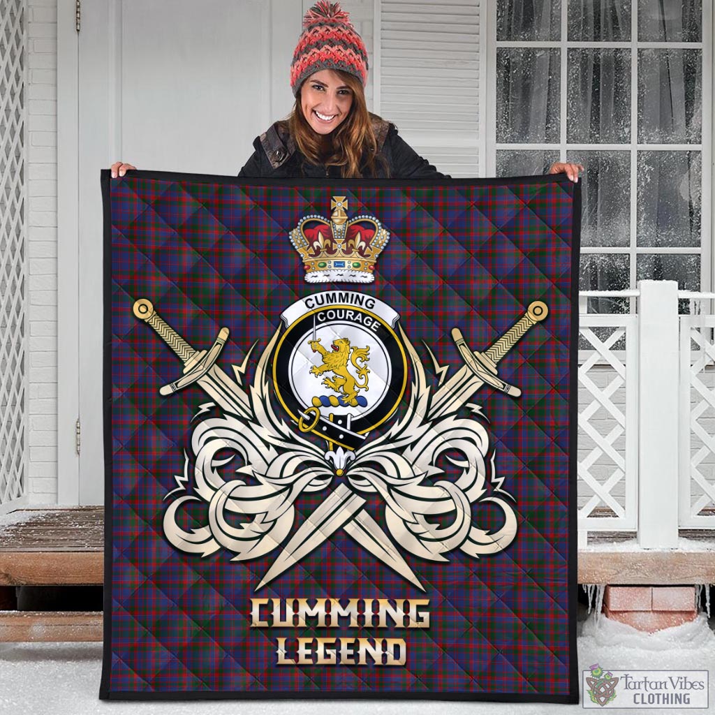 Tartan Vibes Clothing Cumming Tartan Quilt with Clan Crest and the Golden Sword of Courageous Legacy