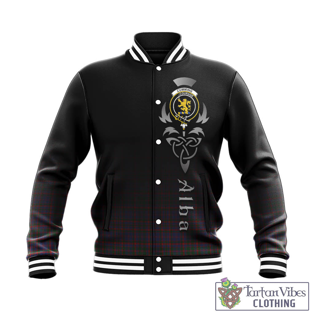 Tartan Vibes Clothing Cumming Tartan Baseball Jacket Featuring Alba Gu Brath Family Crest Celtic Inspired