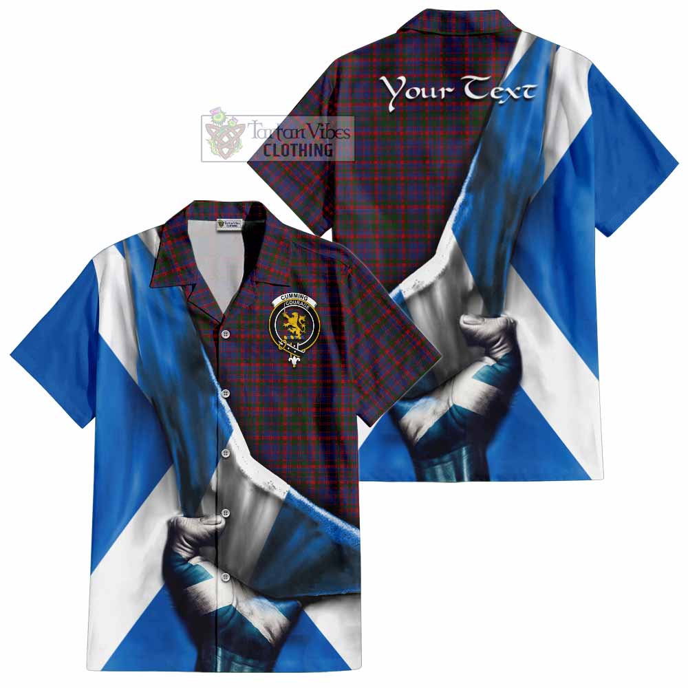 Tartan Vibes Clothing Cumming Tartan Short Sleeve Button Shirt with Family Crest Scotland Patriotic Style