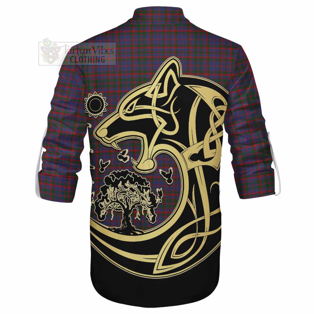 Cumming Tartan Ghillie Kilt Shirt with Family Crest Celtic Wolf Style - Tartan Vibes Clothing