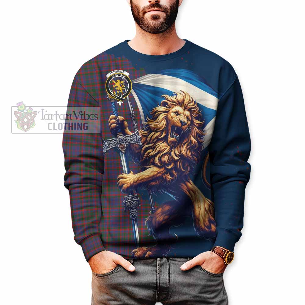 Tartan Vibes Clothing Cumming Tartan Family Crest Sweatshirt with Scottish Majestic Lion