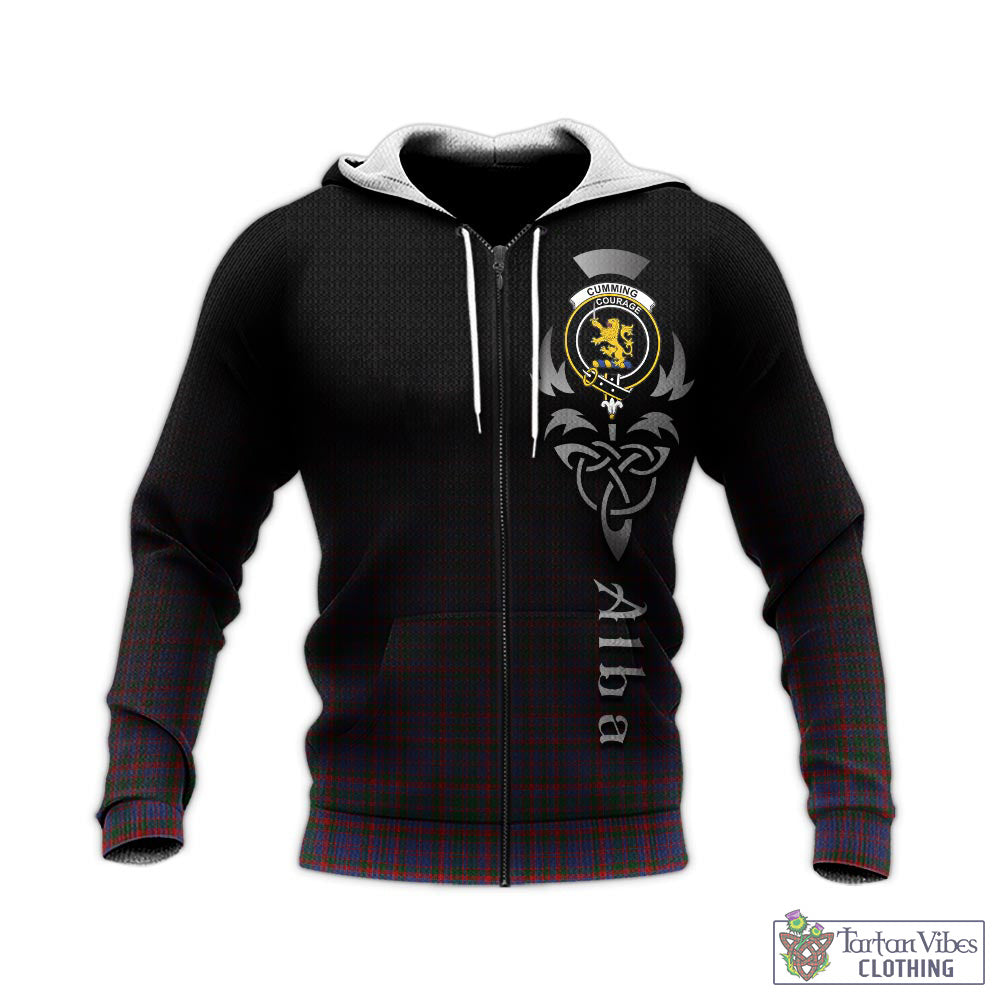 Tartan Vibes Clothing Cumming Tartan Knitted Hoodie Featuring Alba Gu Brath Family Crest Celtic Inspired