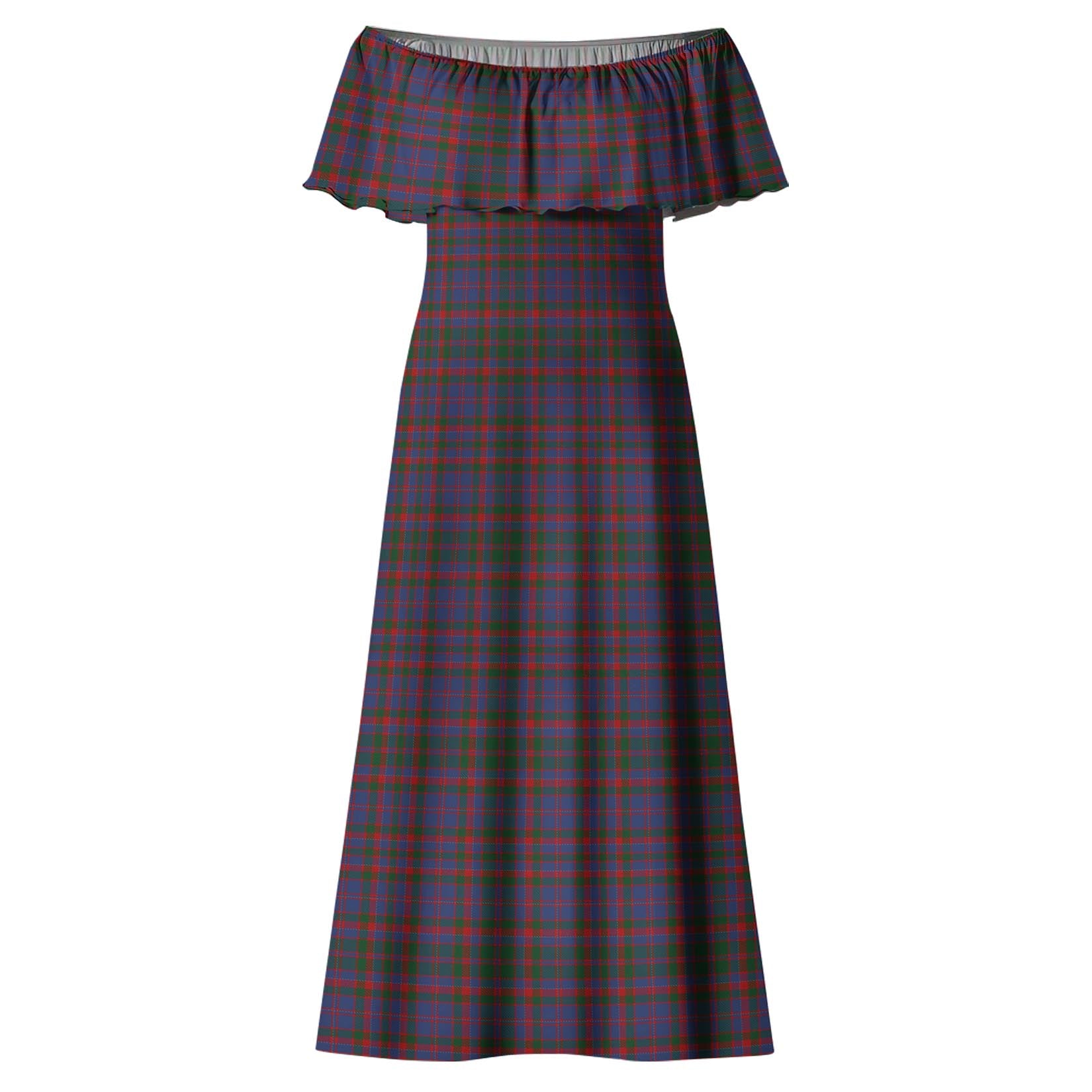 Cumming Tartan Off Shoulder Long Dress - Tartanvibesclothing