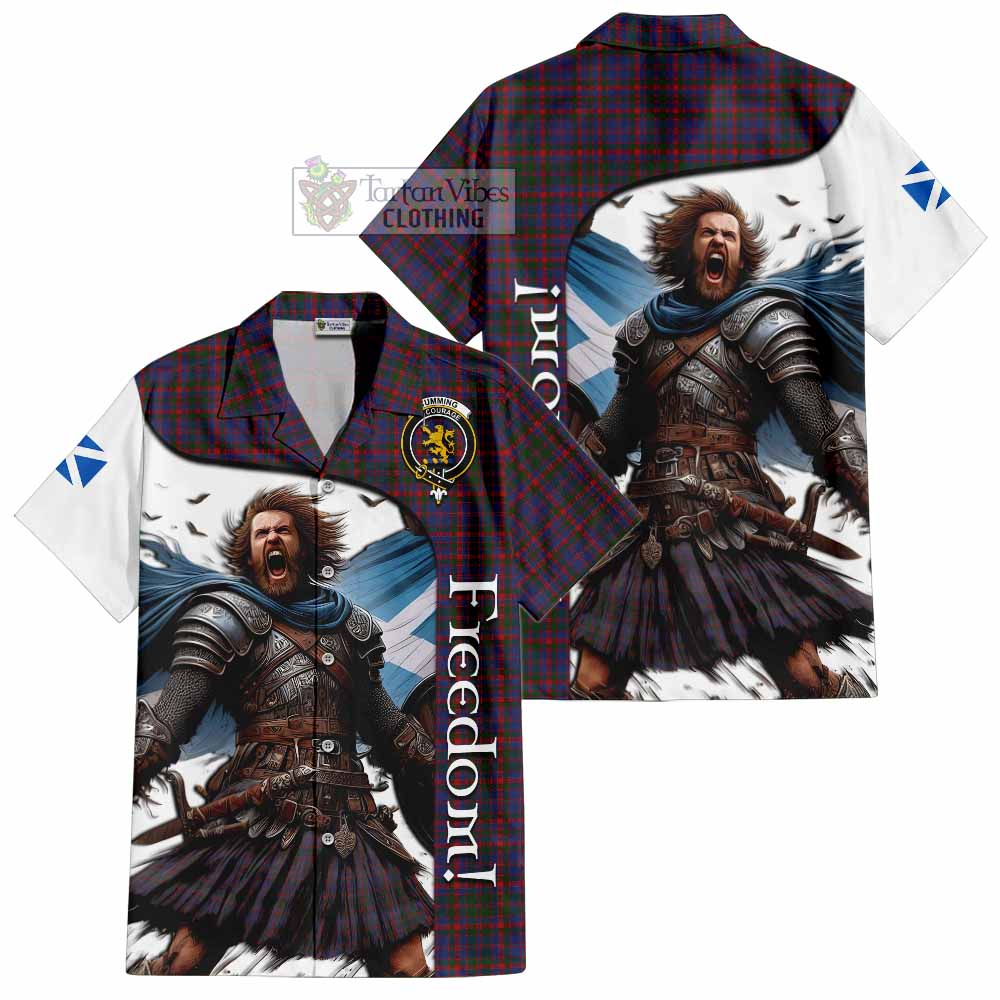 Tartan Vibes Clothing Cumming Crest Tartan Short Sleeve Button Shirt Inspired by the Freedom of Scottish Warrior