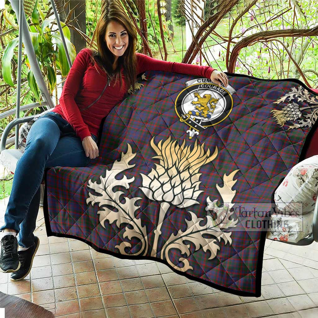 Tartan Vibes Clothing Cumming Tartan Quilt with Family Crest and Golden Thistle Style