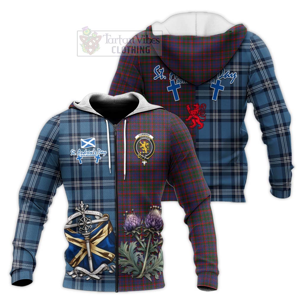 Tartan Vibes Clothing Cumming Tartan Knitted Hoodie Happy St. Andrew's Day Half Tartan Style