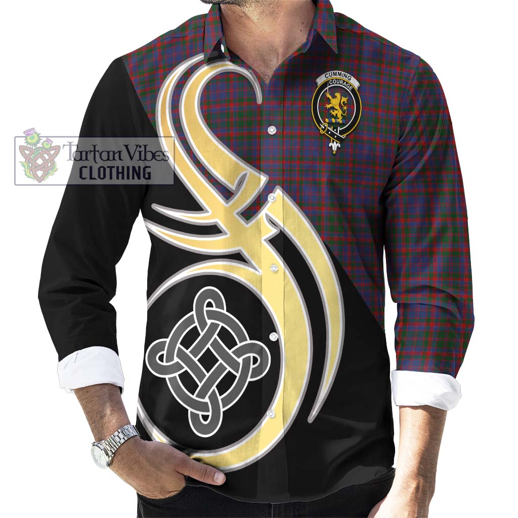 Cumming Tartan Long Sleeve Button Shirt with Family Crest and Celtic Symbol Style - Tartan Vibes Clothing