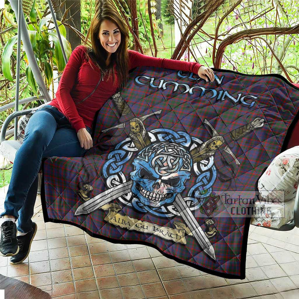 Tartan Vibes Clothing Cumming Tartan Quilt with Celtic Skull Alba Gu Brath Style