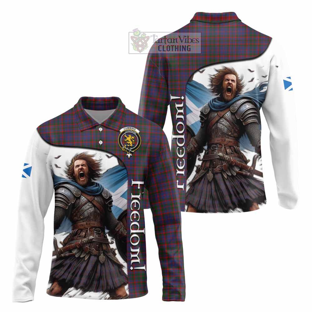 Tartan Vibes Clothing Cumming Crest Tartan Long Sleeve Polo Shirt Inspired by the Freedom of Scottish Warrior