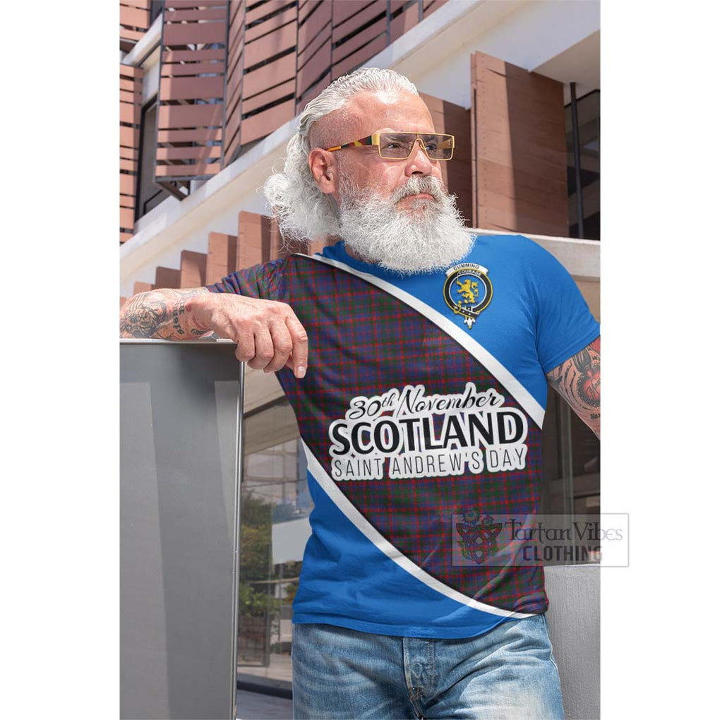 Tartan Vibes Clothing Cumming Family Crest Tartan Cotton T-shirt Celebrate Saint Andrew's Day in Style