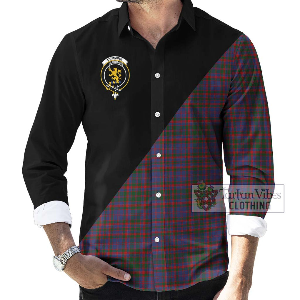 Cumming Tartan Long Sleeve Button Shirt with Family Crest and Military Logo Style - Tartanvibesclothing Shop