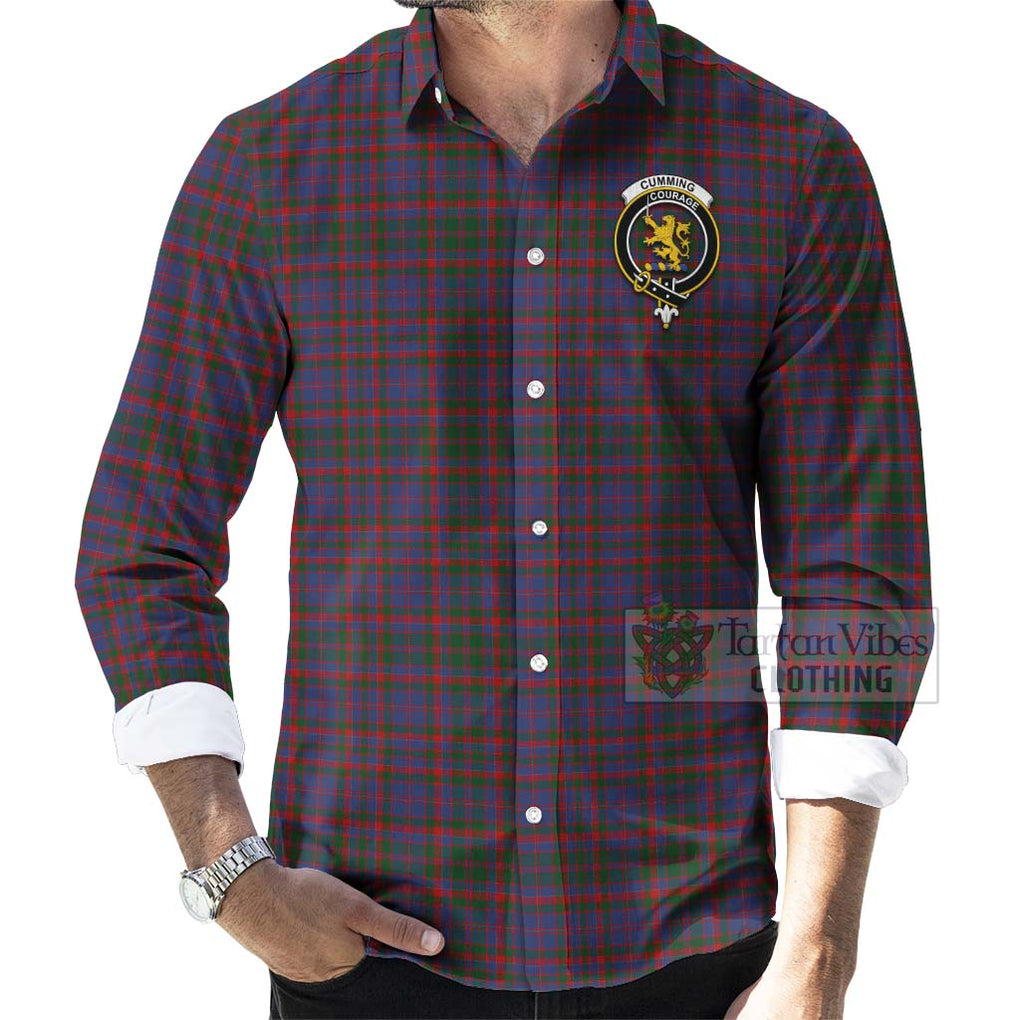 Tartan Vibes Clothing Cumming Tartan Long Sleeve Button Shirt with Family Crest Celtic Skull Style