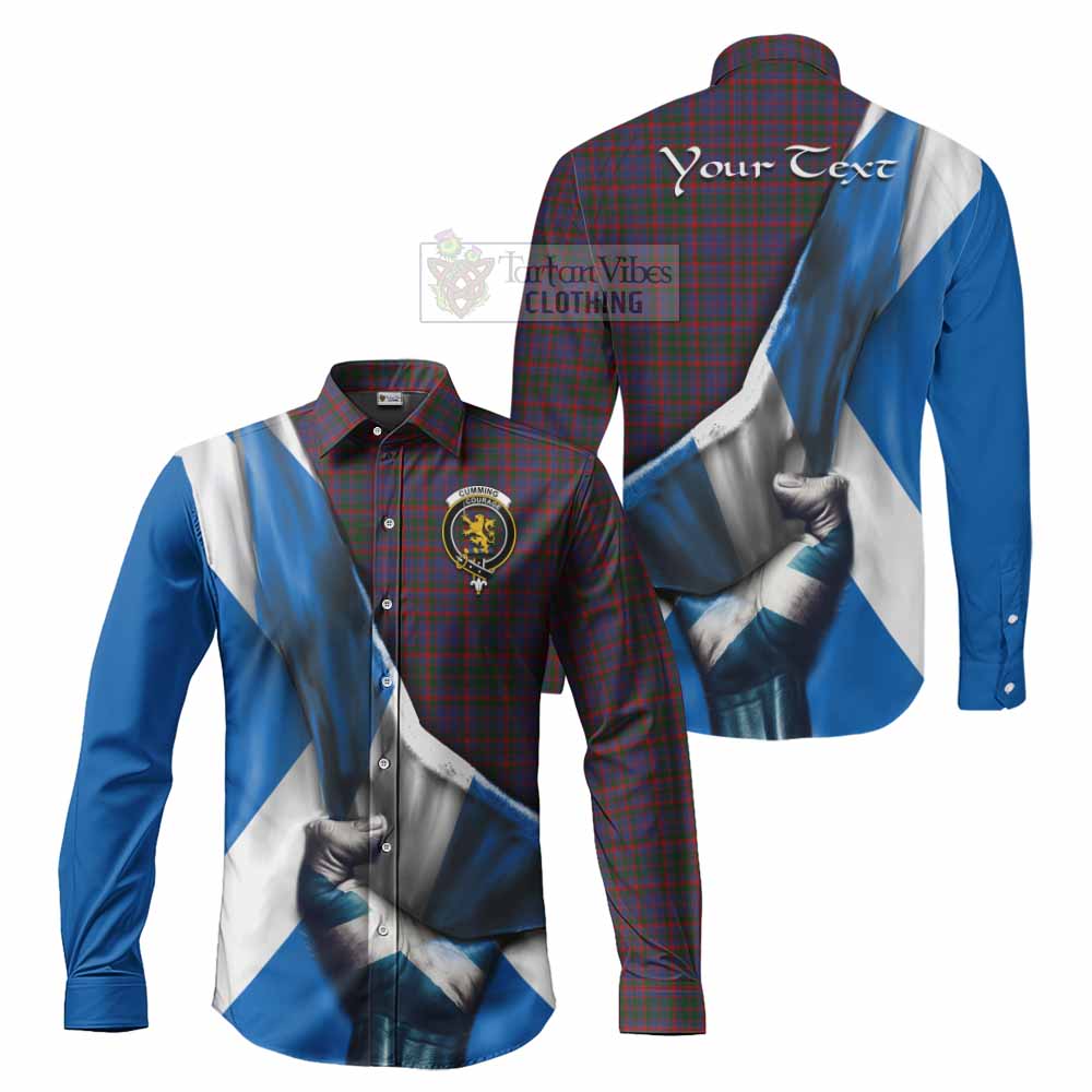 Tartan Vibes Clothing Cumming Tartan Long Sleeve Button Shirt with Family Crest Scotland Patriotic Style