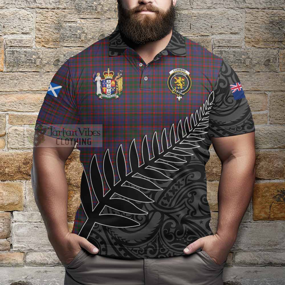 Tartan Vibes Clothing Cumming Crest Tartan Polo Shirt with New Zealand Silver Fern Half Style