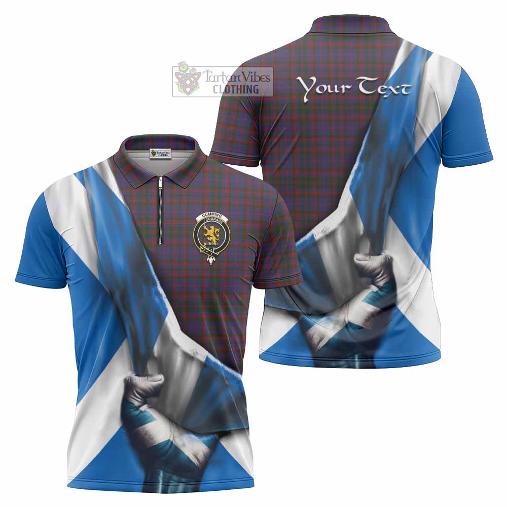 Tartan Vibes Clothing Cumming Tartan Zipper Polo Shirt with Family Crest Scotland Patriotic Style