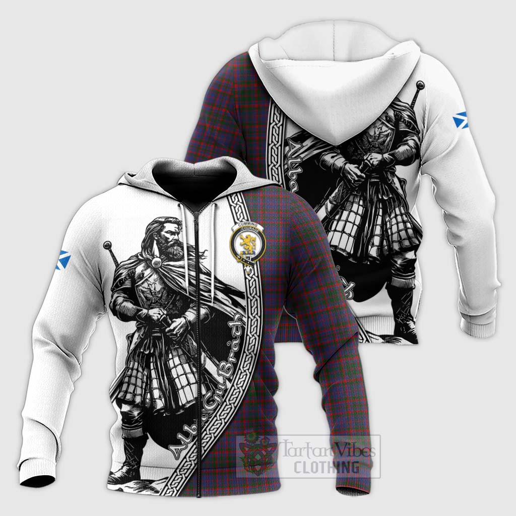 Tartan Vibes Clothing Cumming Tartan Clan Crest Knitted Hoodie with Highlander Warrior Celtic Style