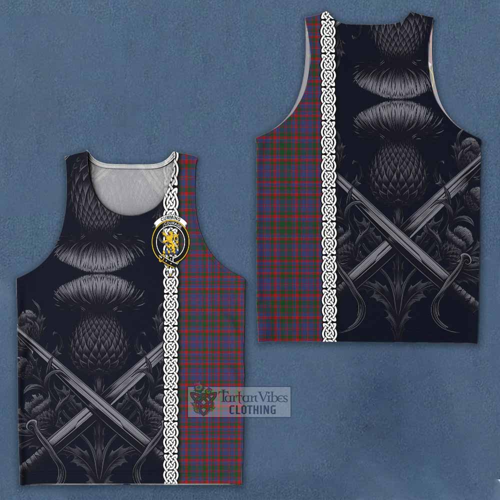 Cumming Tartan Men's Tank Top with Family Crest Cross Sword Thistle Celtic Vibes - Tartan Vibes Clothing