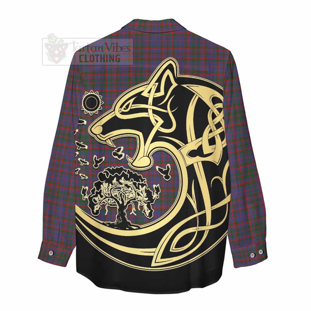 Tartan Vibes Clothing Cumming Tartan Women's Casual Shirt with Family Crest Celtic Wolf Style