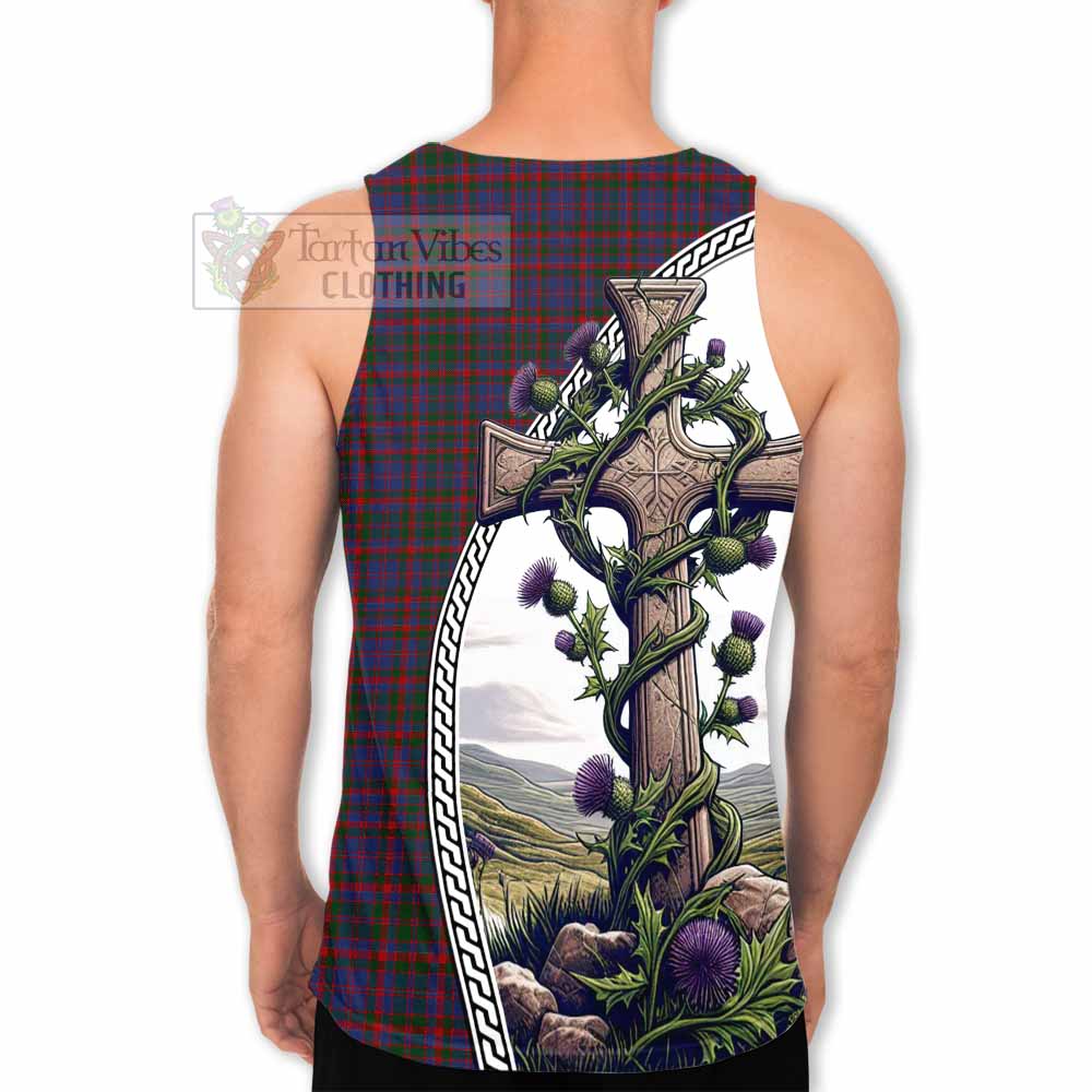 Tartan Vibes Clothing Cumming Tartan Men's Tank Top with Family Crest and St. Andrew's Cross Accented by Thistle Vines