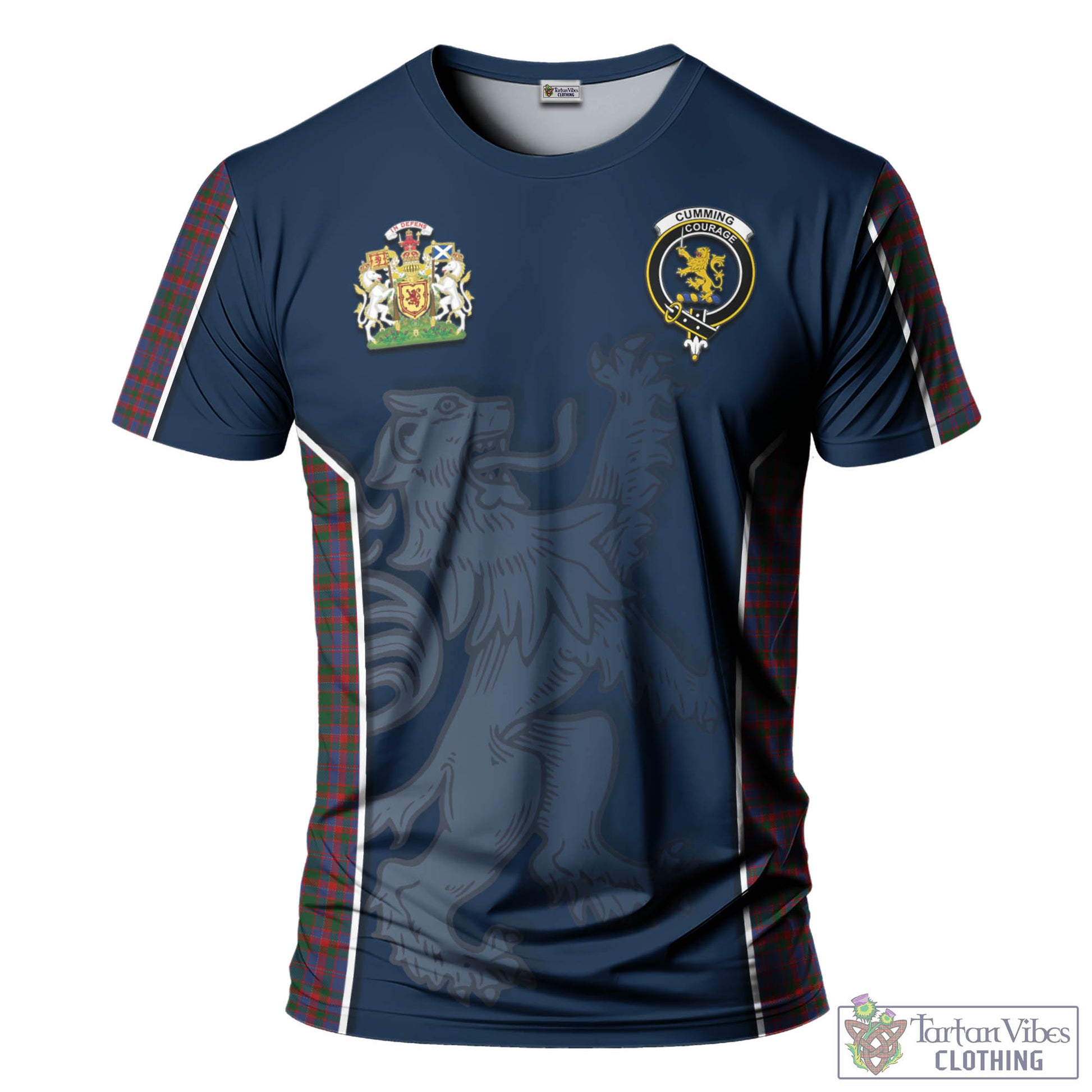 Tartan Vibes Clothing Cumming Tartan T-Shirt with Family Crest and Lion Rampant Vibes Sport Style