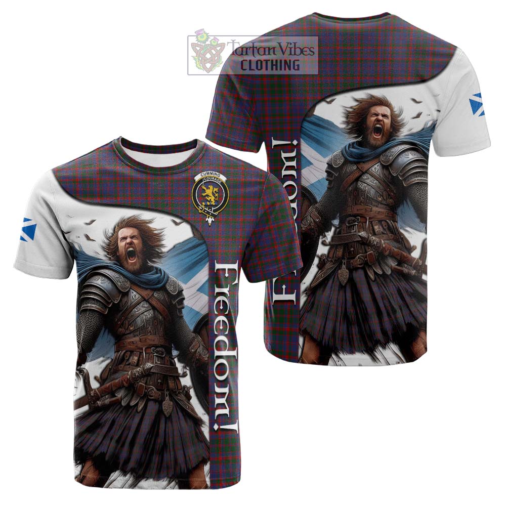 Tartan Vibes Clothing Cumming Crest Tartan Cotton T-shirt Inspired by the Freedom of Scottish Warrior