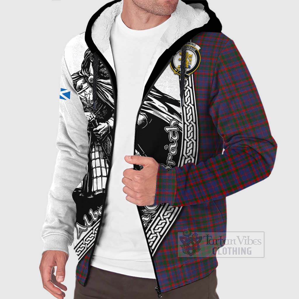 Tartan Vibes Clothing Cumming Tartan Clan Crest Sherpa Hoodie with Highlander Warrior Celtic Style