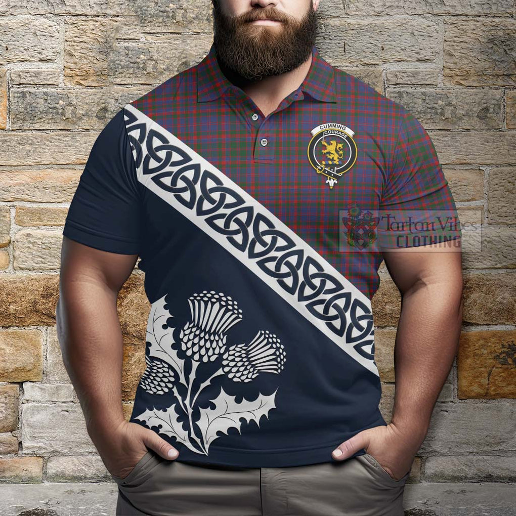 Cumming Tartan Polo Shirt Featuring Thistle and Scotland Map