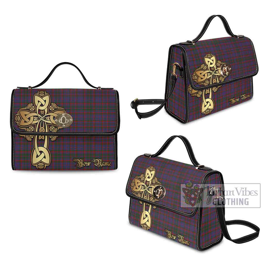 Tartan Vibes Clothing Cumming Tartan Waterproof Canvas Bag Golden Thistle Celtic Cross Style