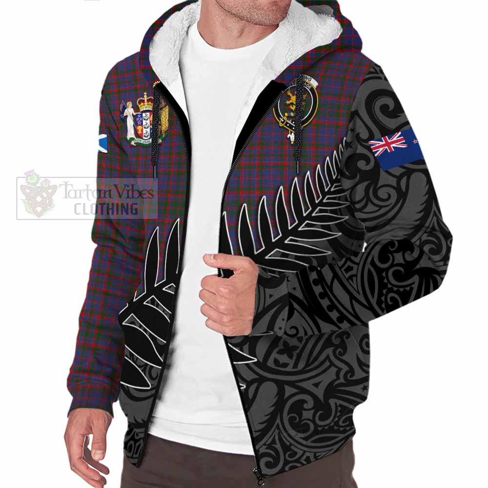 Tartan Vibes Clothing Cumming Crest Tartan Sherpa Hoodie with New Zealand Silver Fern Half Style