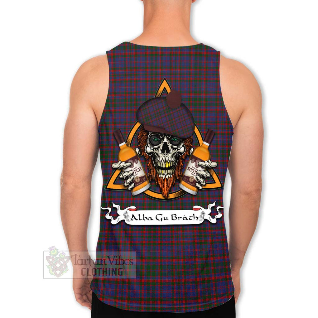 Tartan Vibes Clothing Cumming Tartan Men's Tank Top with Family Crest and Bearded Skull Holding Bottles of Whiskey